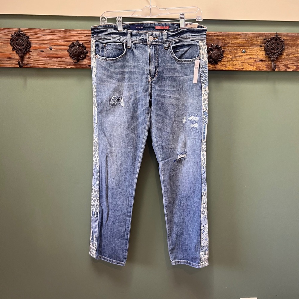 Pilcro Anthropologie Slim Boyfriend Crop Jeans 27 Distressed Mixed Print Stripe